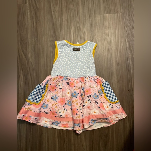Matilda Jane Joyful Jamboree Pink Blue floral checkered Sleeveless Sundress -5T - Picture 4 of 9